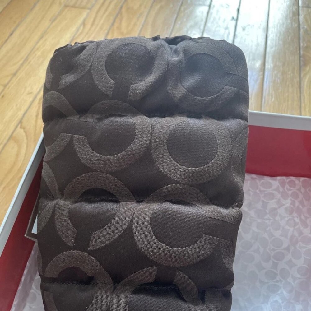 COACH Loryn Rain Boots Quilted High Heel Brown Logo Fabric SZ 5 1/2 - in box - Picture 6 of 14